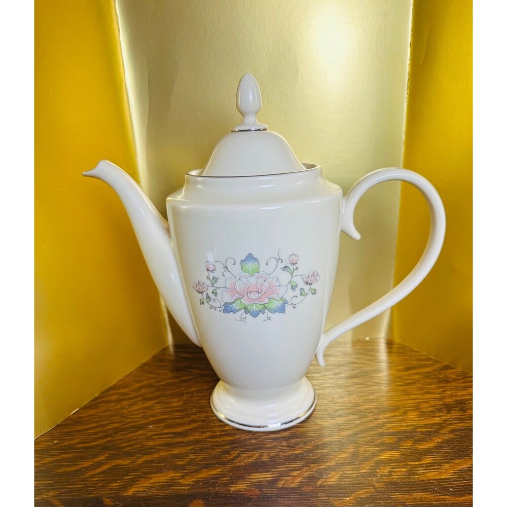 Lenox Charleston Coffee Pot Teapot with Lid Fine Ivory China Platinum Trim